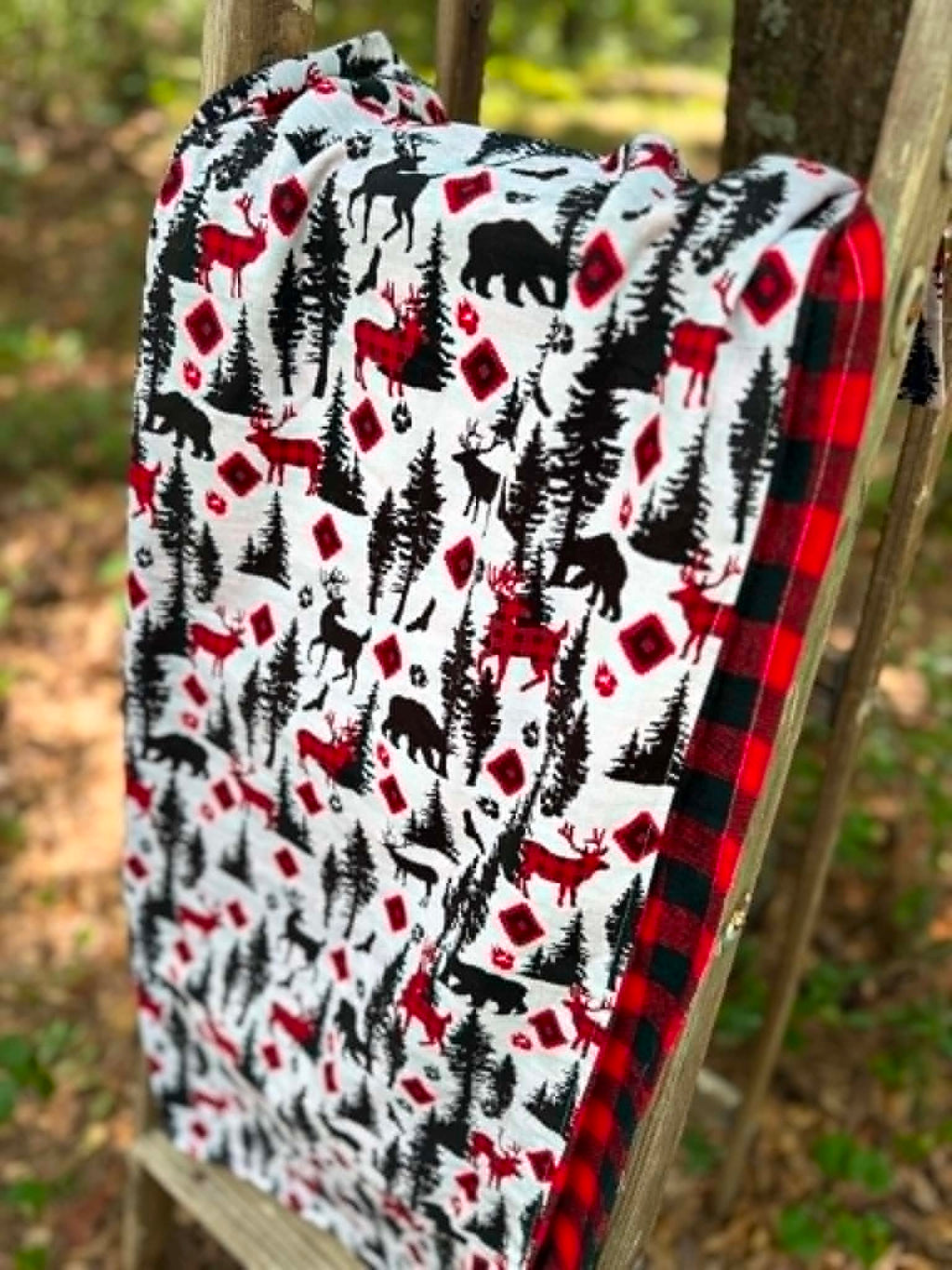 Buffalo Plaid Woodland Minky Blanket | Handmade Baby Blanket | Personalized Gift