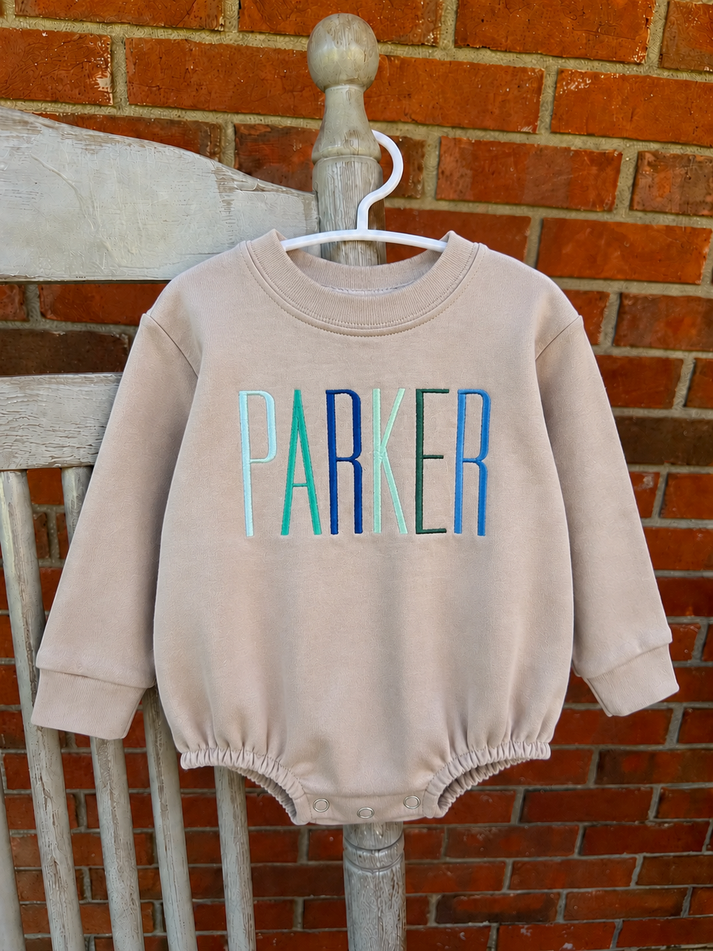 Personalized Baby Bubble Romper, Embroidered Name Sweatshirt Romper, Neutral Baby Boy Outfit, Custom Baby Gift