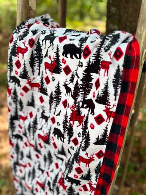 Buffalo Plaid Woodland Minky Blanket | Handmade Baby Blanket | Personalized Gift