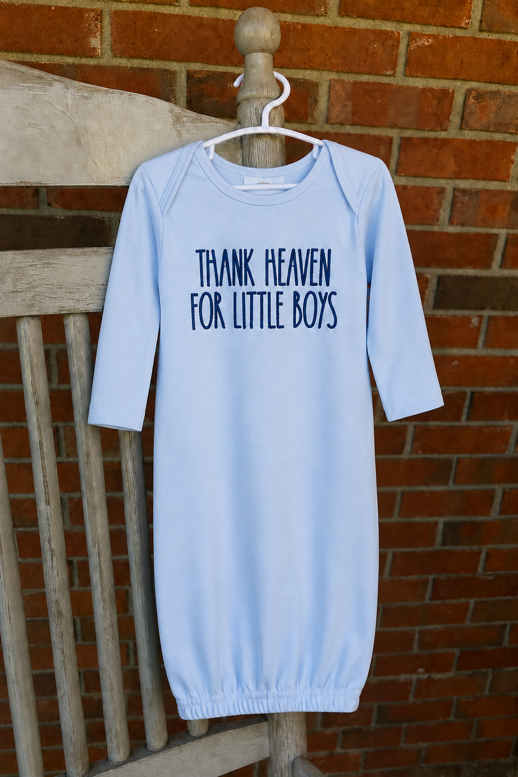 Blue Baby Boy Gown, Thank Heaven for Little Boys Embroidery, Newborn Gift