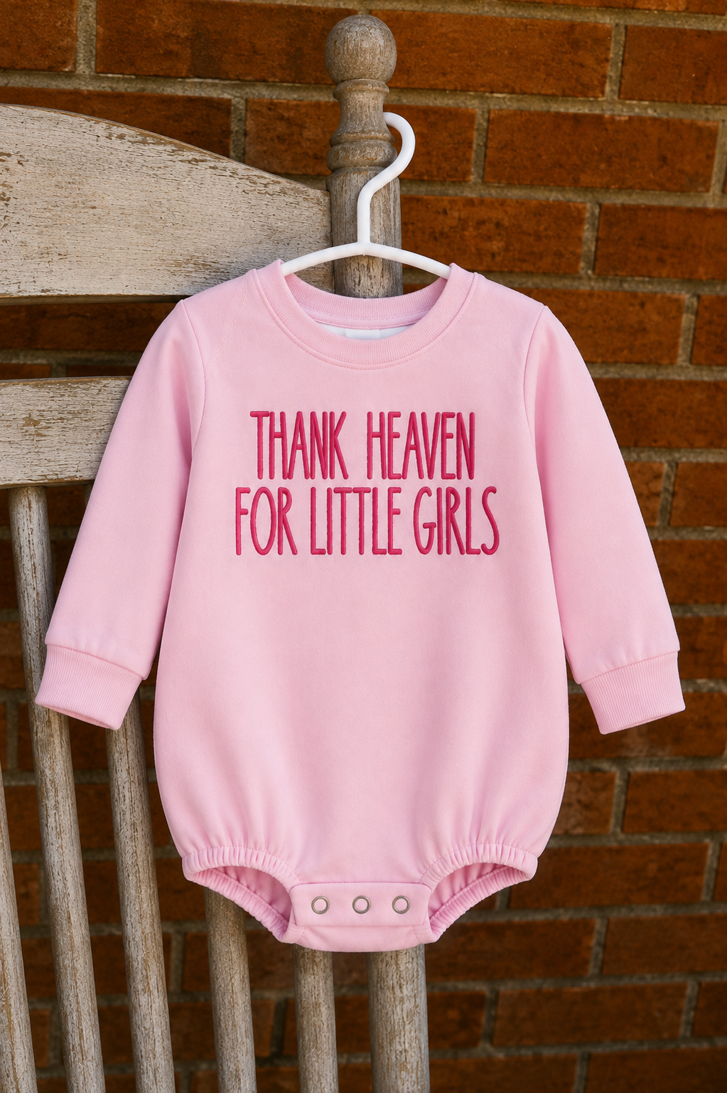 Thank Heaven for Little Girls Embroidered Baby Bubble Romper, Christian Baby Girl Outfit, Pink Church Outfit, Baby Shower Gift