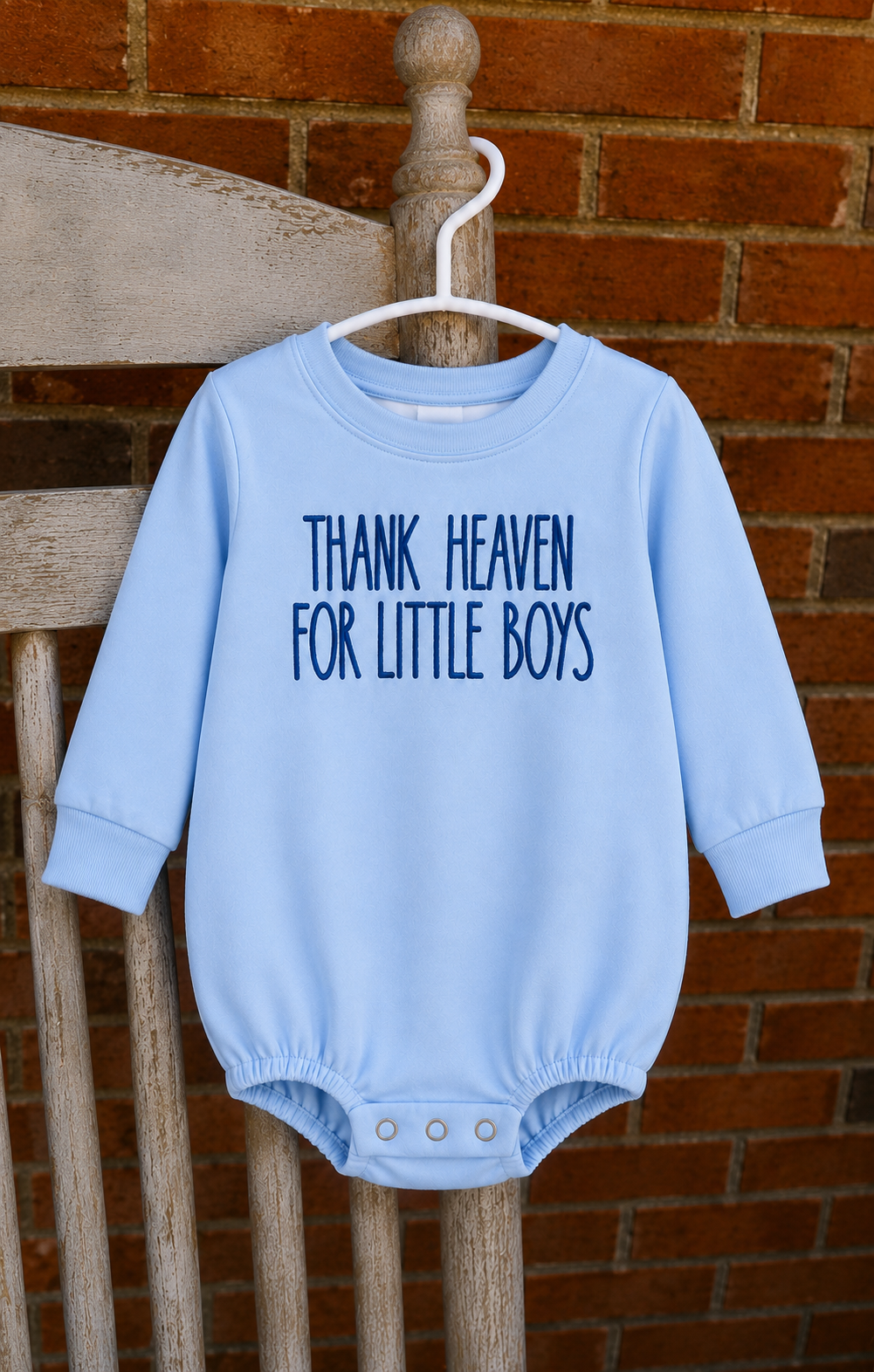Thank Heaven for Little Boys Embroidered Baby Bubble Romper, Christian Baby Boy Outfit, Church Outfit, Baby Shower Gift