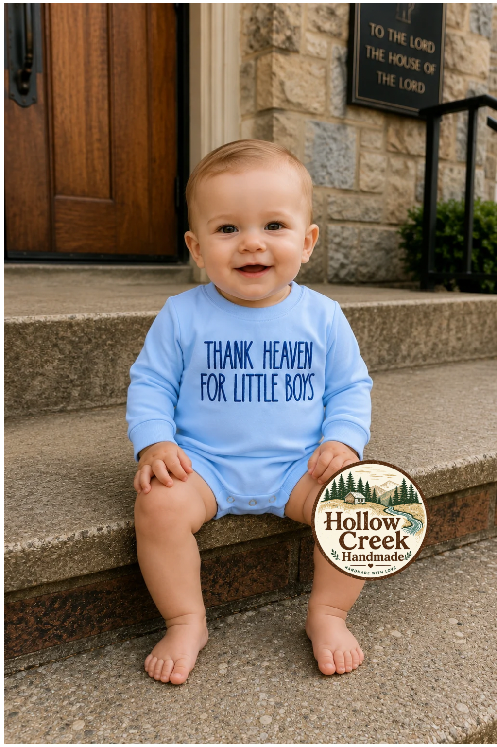 Thank Heaven for Little Boys Embroidered Baby Bubble Romper, Christian Baby Boy Outfit, Church Outfit, Baby Shower Gift