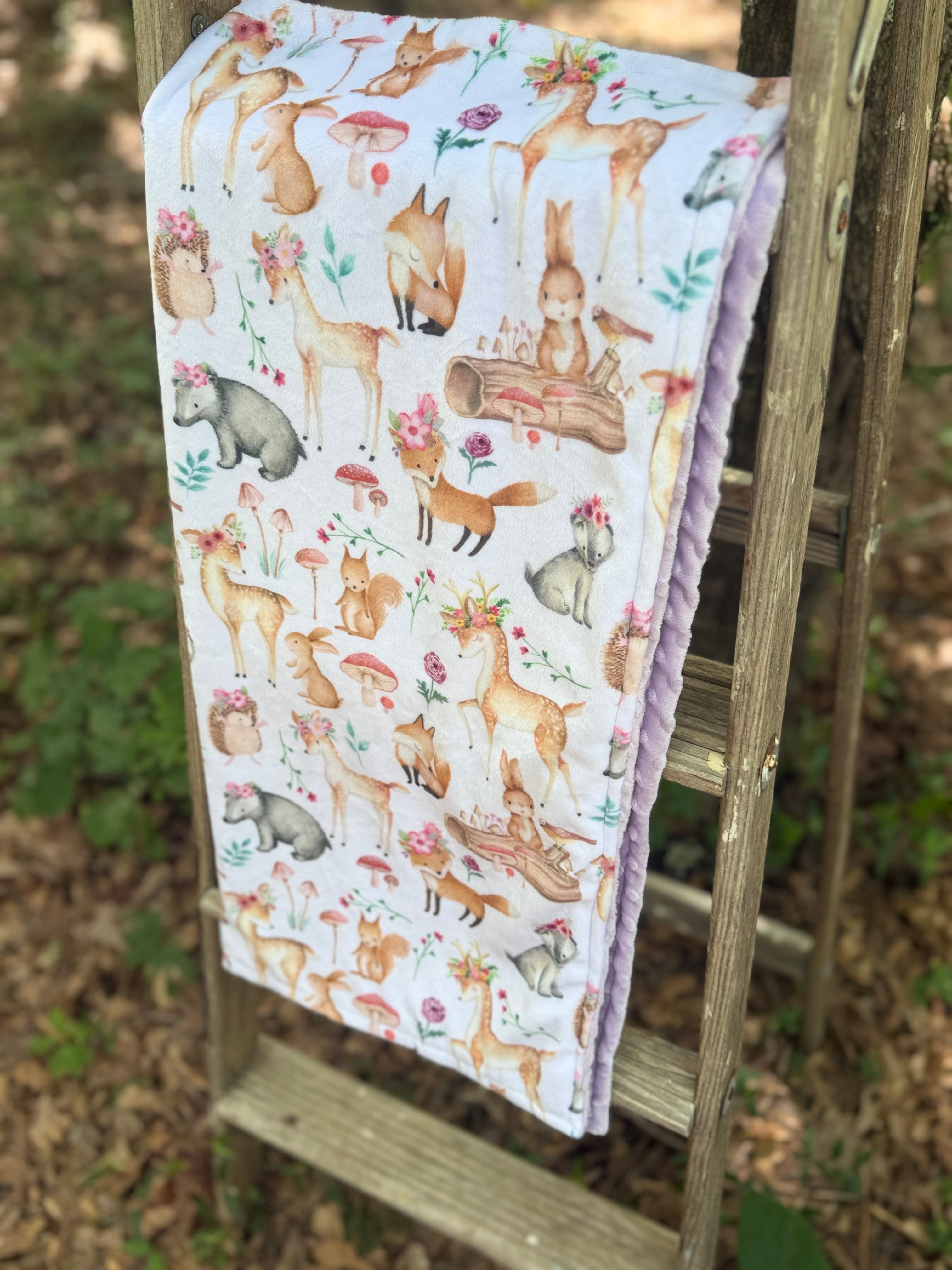 Woodland Girls | Double Sided Minky Blanket | Handmade Baby Blanket | Personalized Gift