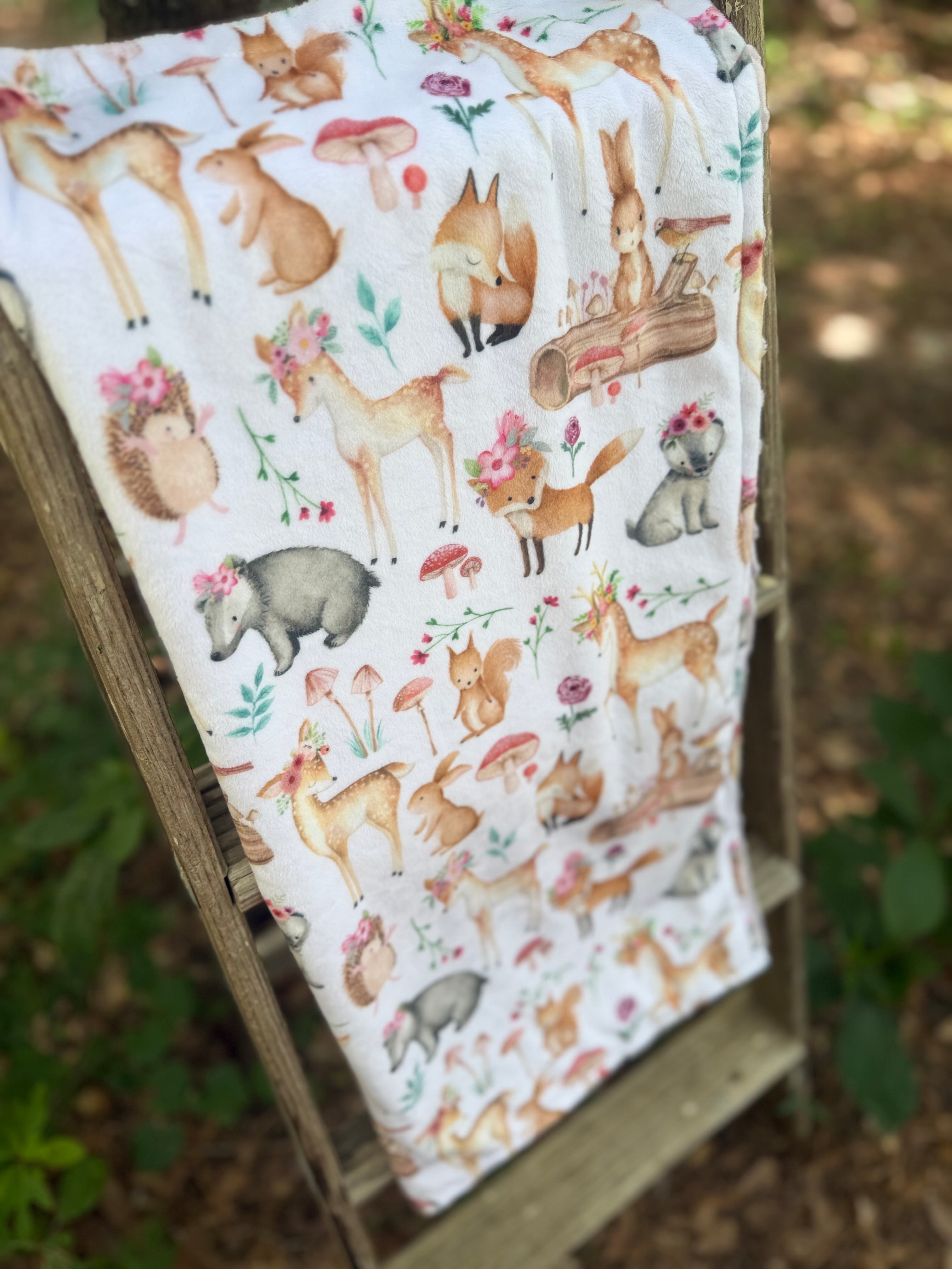 Woodland Girls | Double Sided Minky Blanket | Handmade Baby Blanket | Personalized Gift
