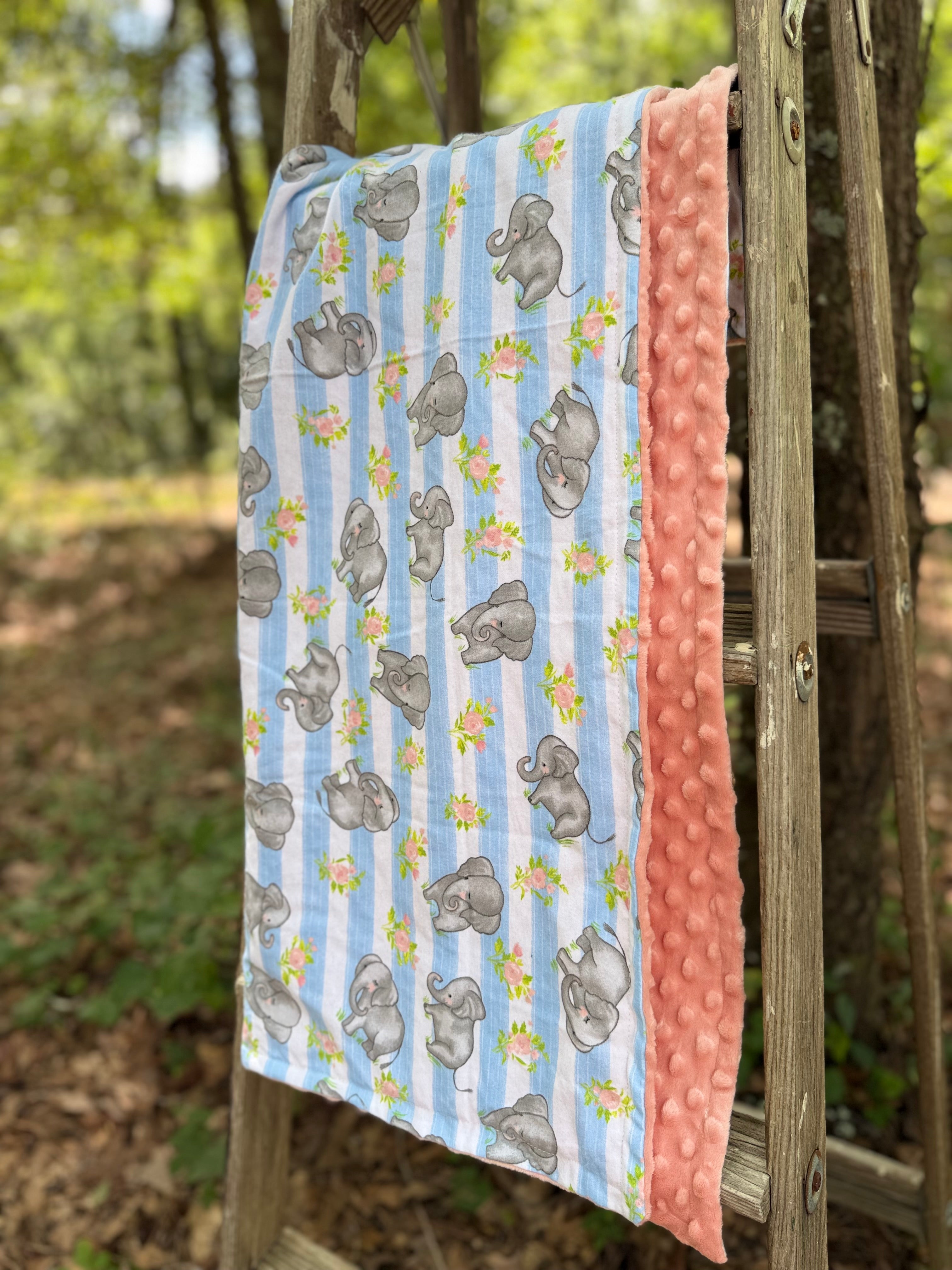 Floral Elephants | Minky Blanket | Handmade Baby Blanket | Personalized Gift