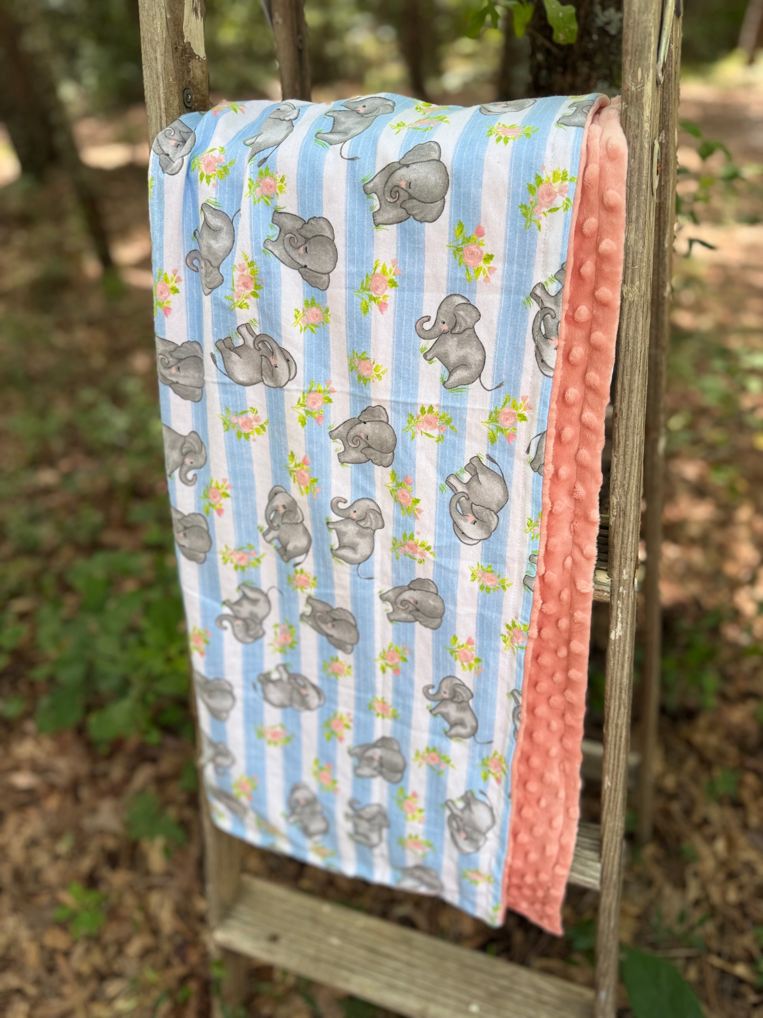 Floral Elephants | Minky Blanket | Handmade Baby Blanket | Personalized Gift
