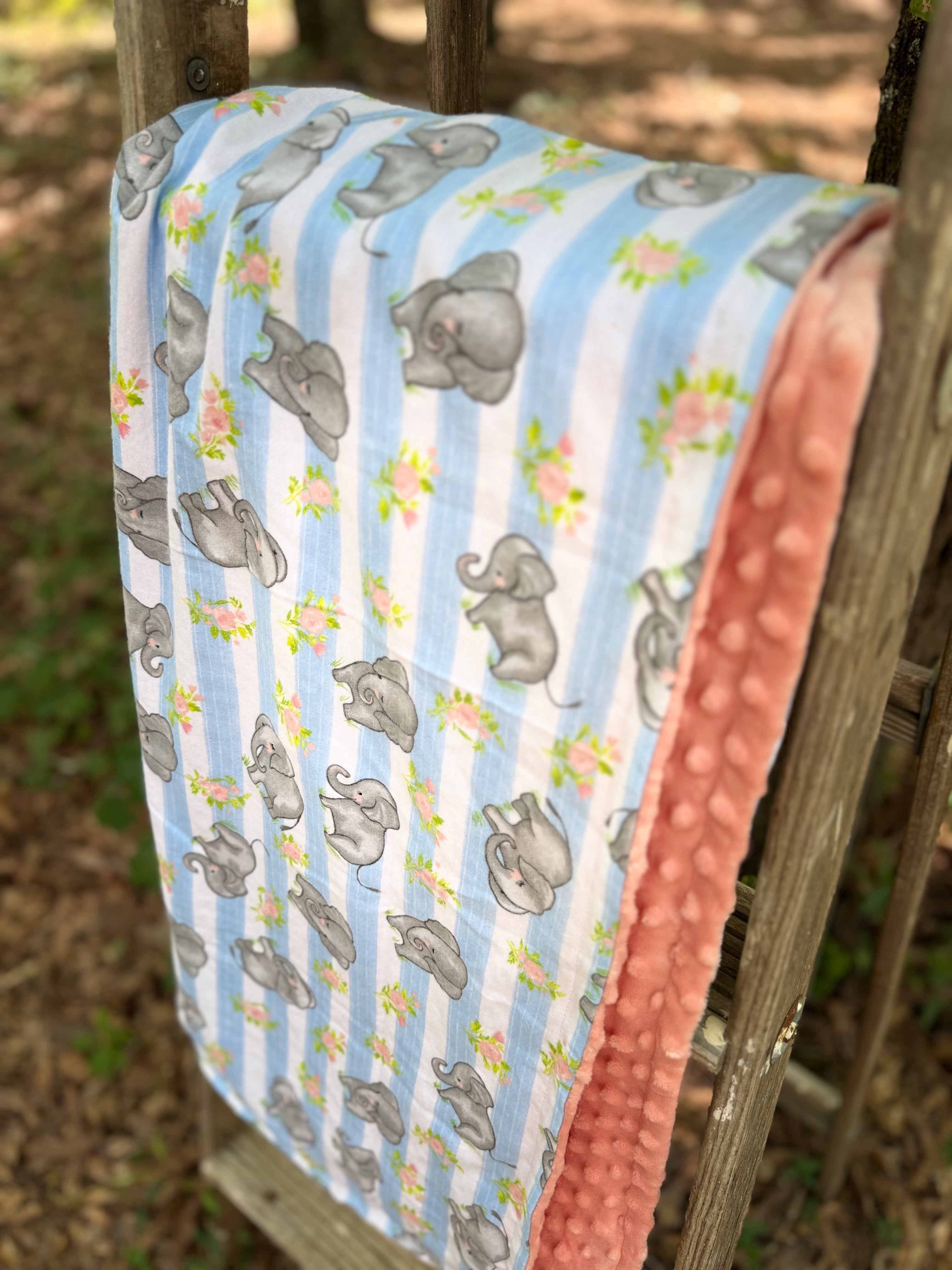 Floral Elephants | Minky Blanket | Handmade Baby Blanket | Personalized Gift