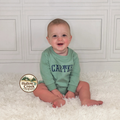 Personalized Sage Green Bubble Romper, Embroidered Name Sweatshirt Romper, Long Sleeve Baby Boy Outfit