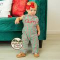 Personalized Christmas Gingham Ruffle Overalls for Girls with Embroidered Name