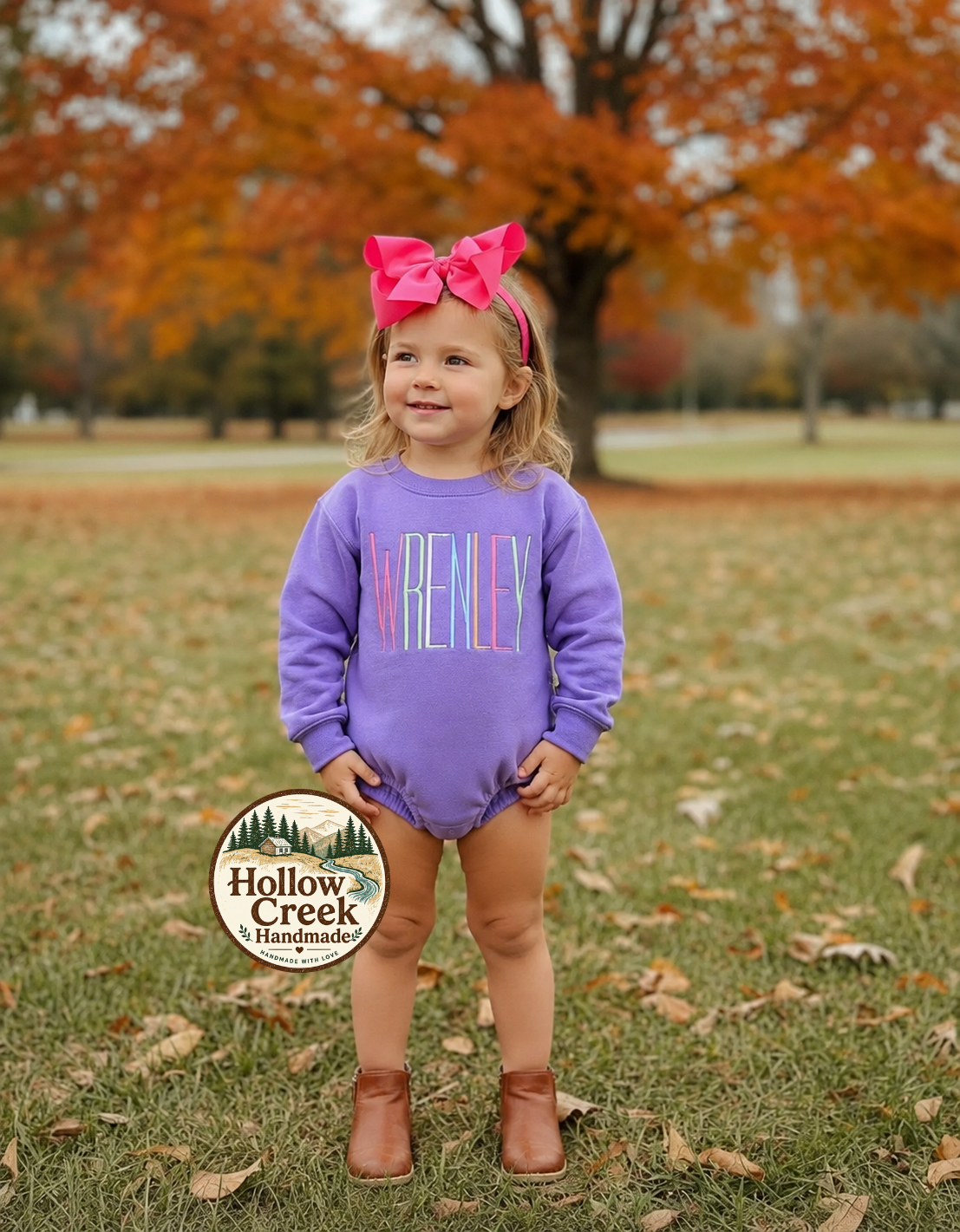 Personalized Girls Bubble Romper, Embroidered Name Romper, Purple Toddler Outfit, Custom Baby Girl Fall Clothing