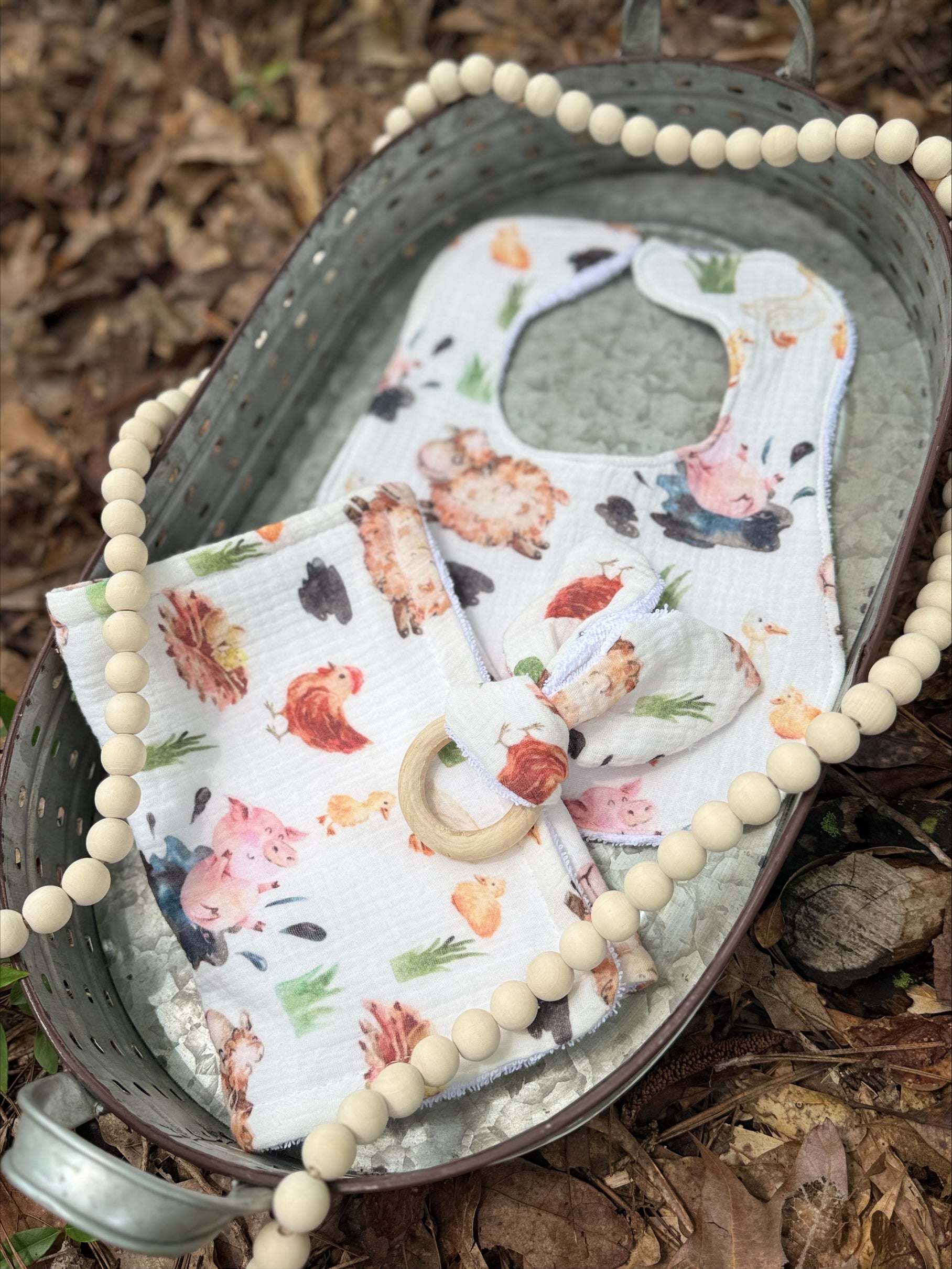 Bib, Burp Cloth & Teether Set