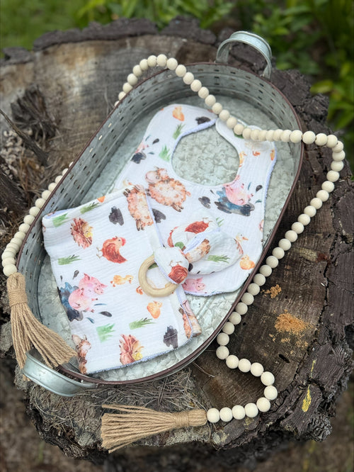 Bib, Burp Cloth & Teether Set